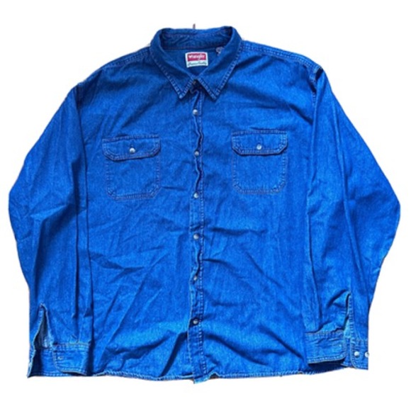 Wrangler Other - Wrangler‎ Denim Shirt Mens Size 3XL Blue Stretch Cotton Button Western Shirt